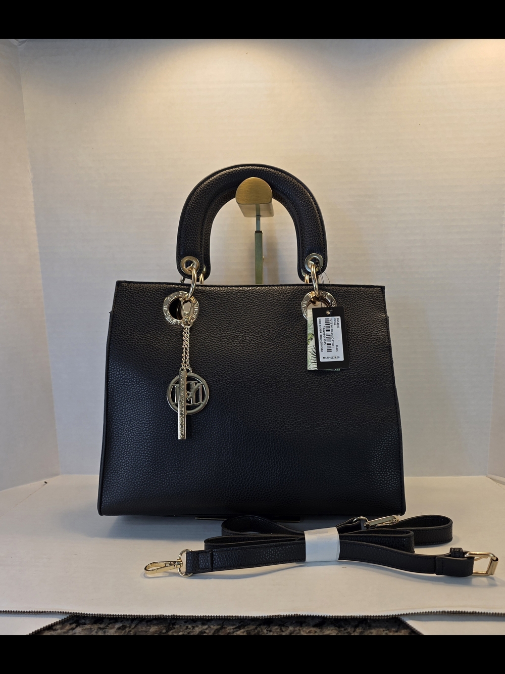 Classic Black Tote with Gold Hardware and Charms By Badgley  Mischka  NWT